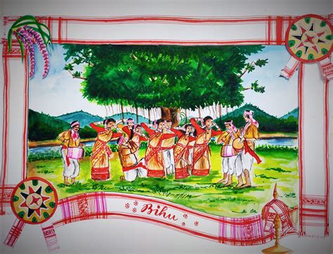 bihu simple drawing|Bihu Festival Images .